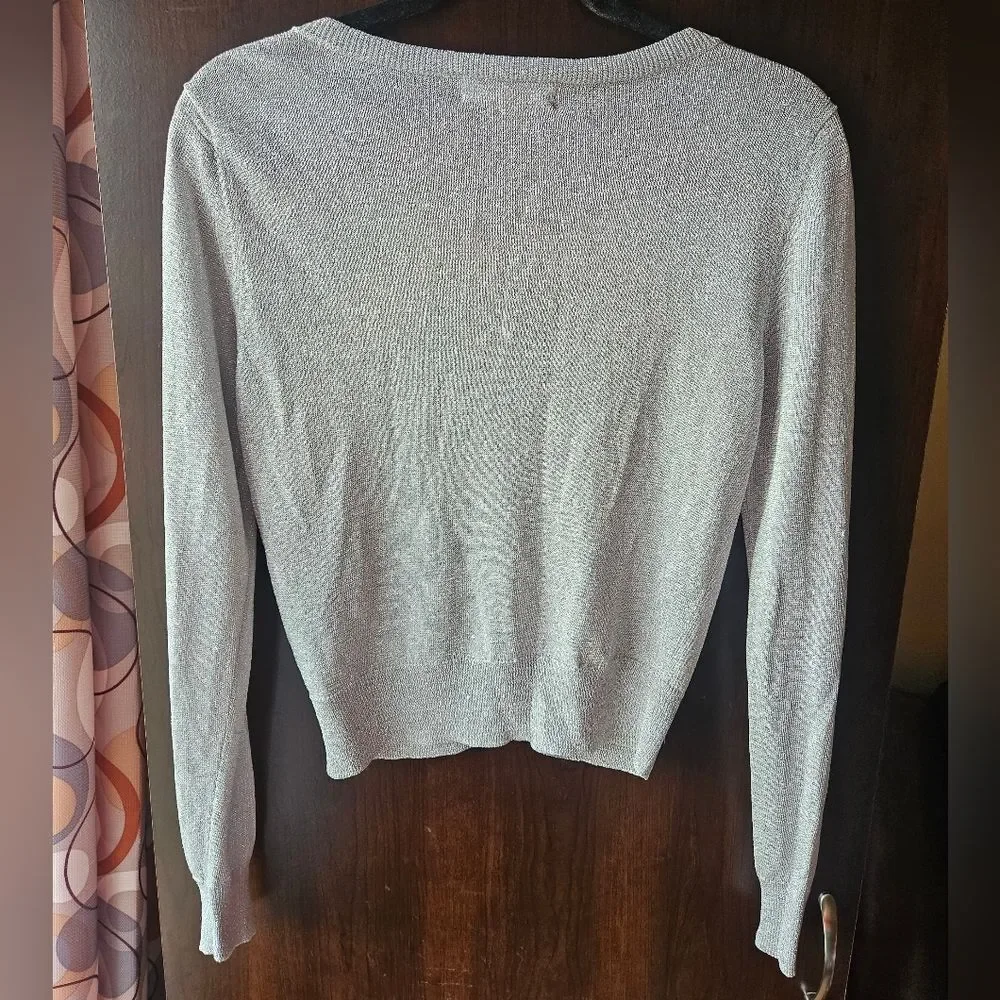 Michael Kors Silver Women's Thin Cardigan Size Medium With Button Up Front